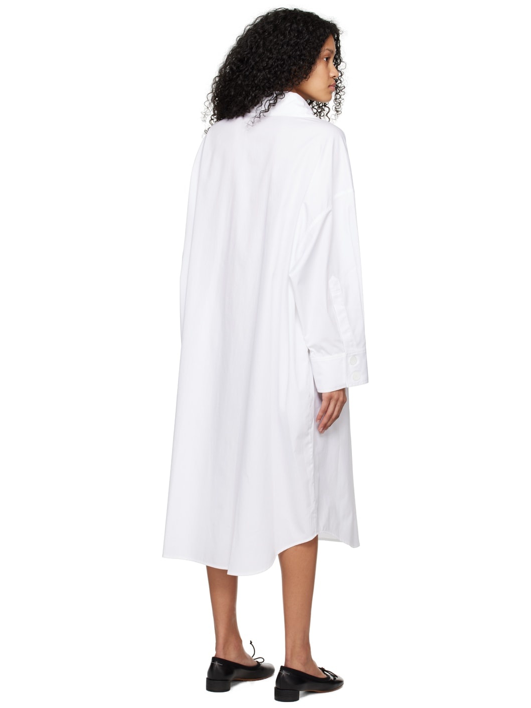 White Button-Up Midi Dress - 3