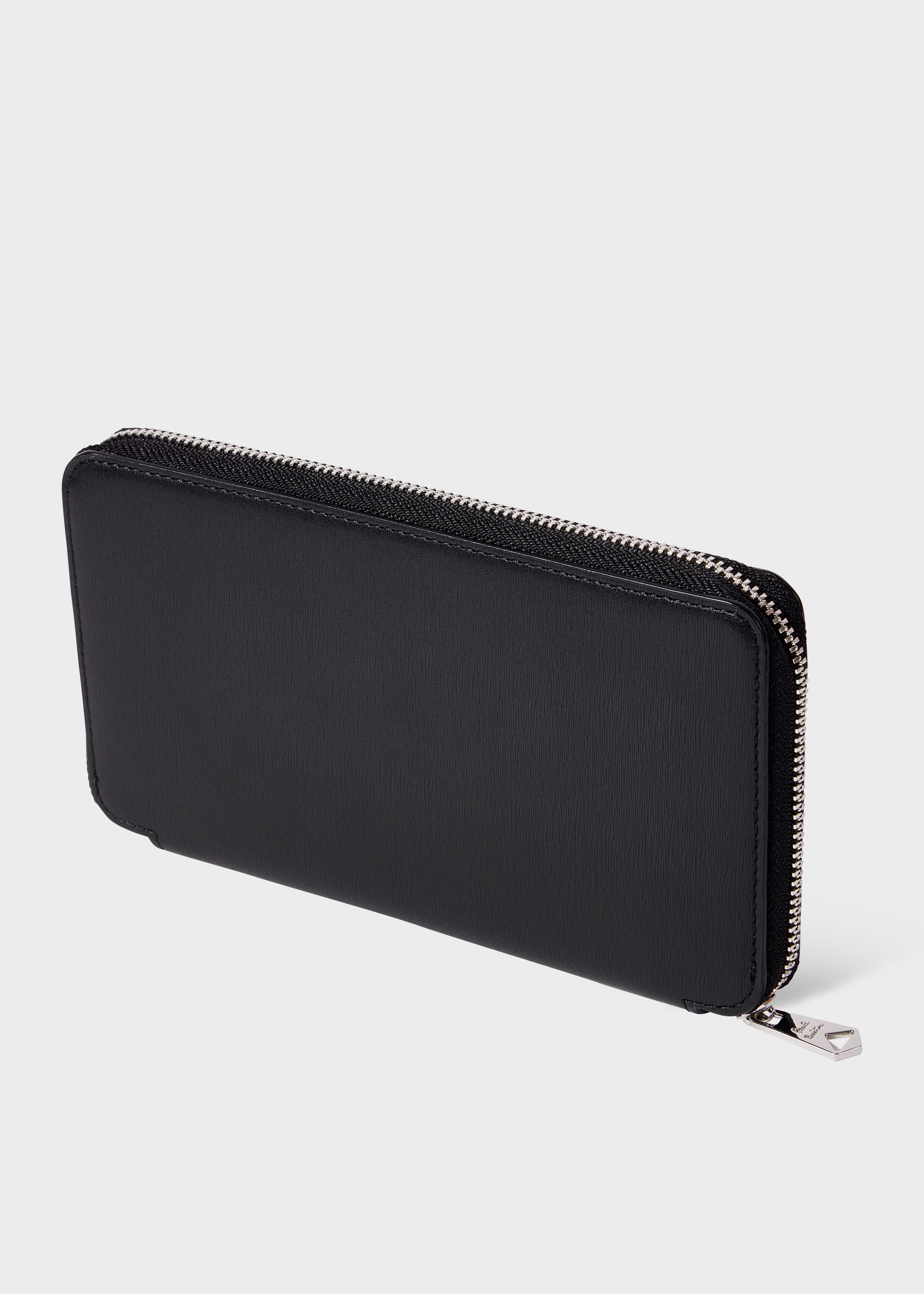 Black Grained Leather Contrast Interior Zip Wallet - 4