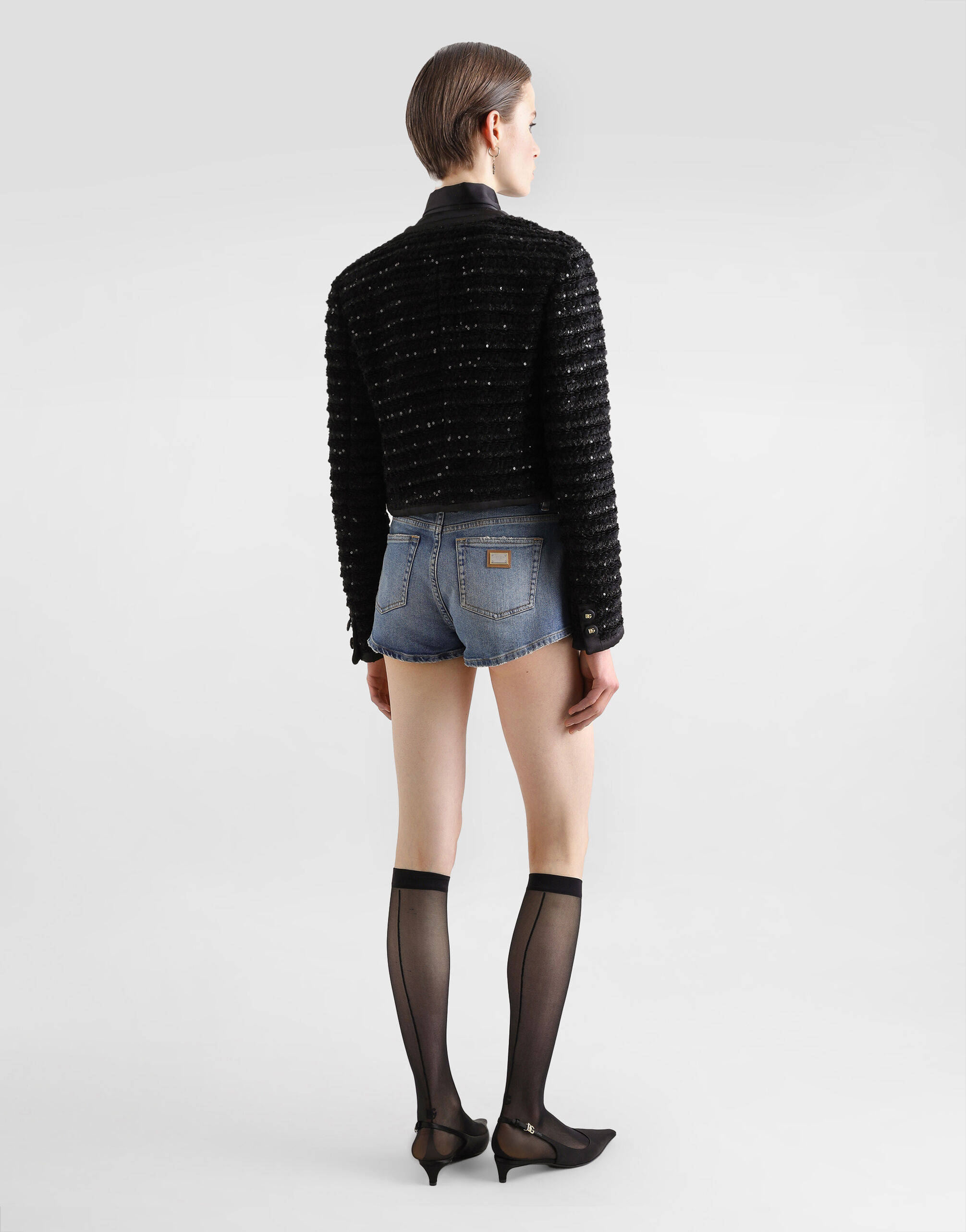 Short single-breasted tweed jacket with micro-sequin embellishment - 3