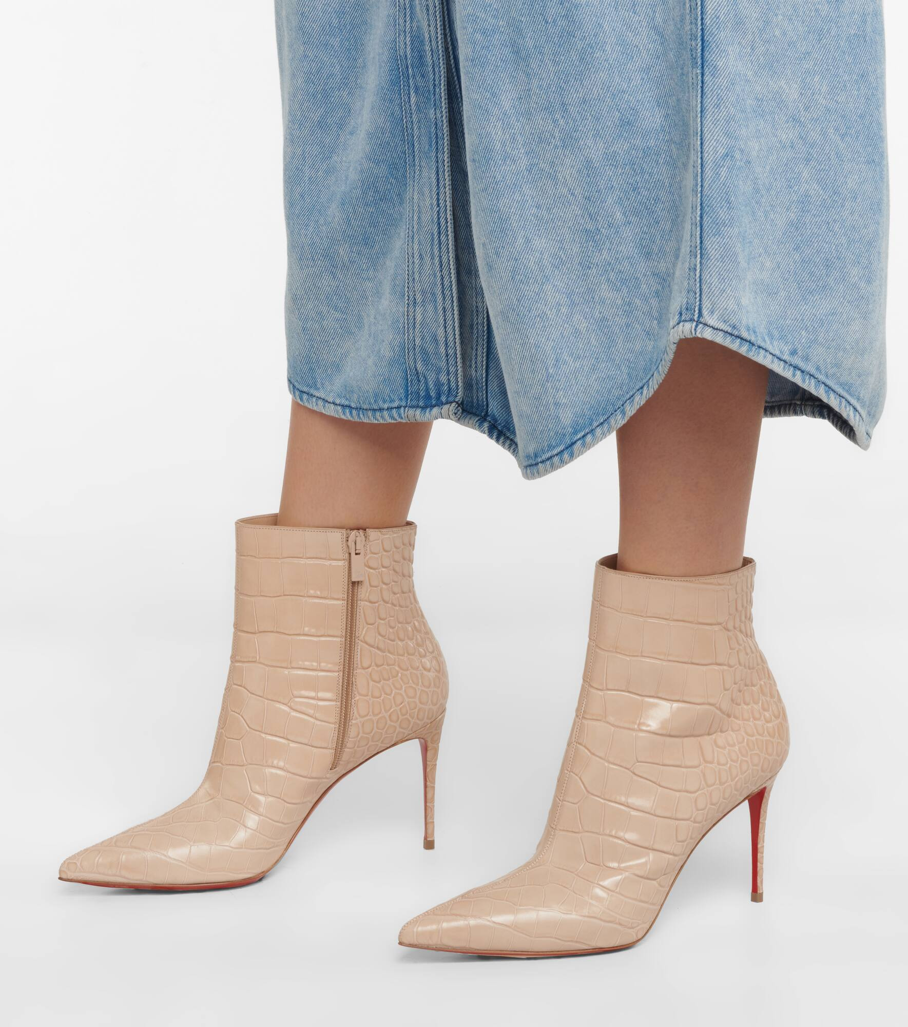 Croc-effect leather ankle boots - 4