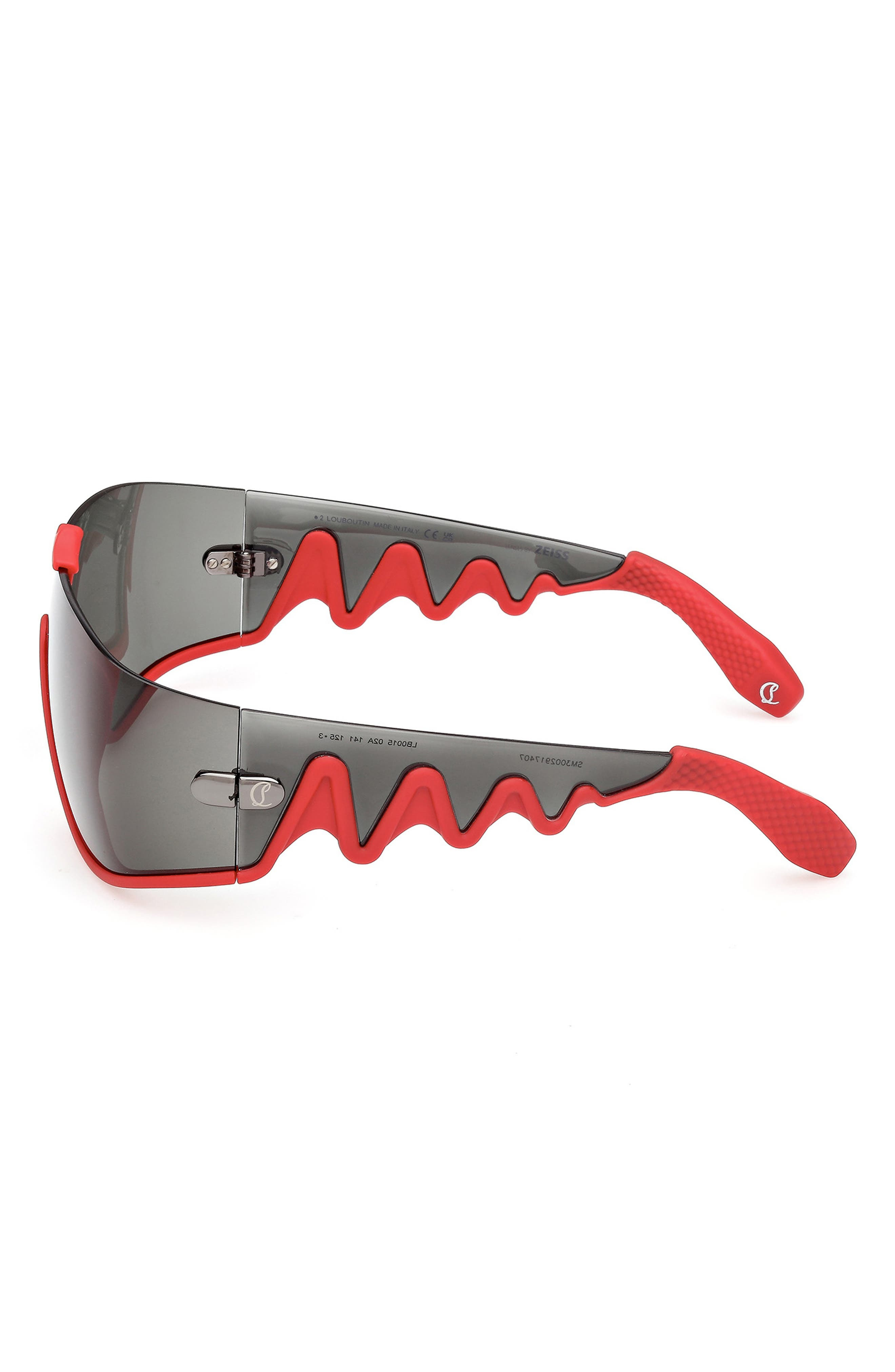 Christian Louboutin 141mm Loubishark Square Shield Sunglasses in Red/Smoke Grey at Nordstrom - 4