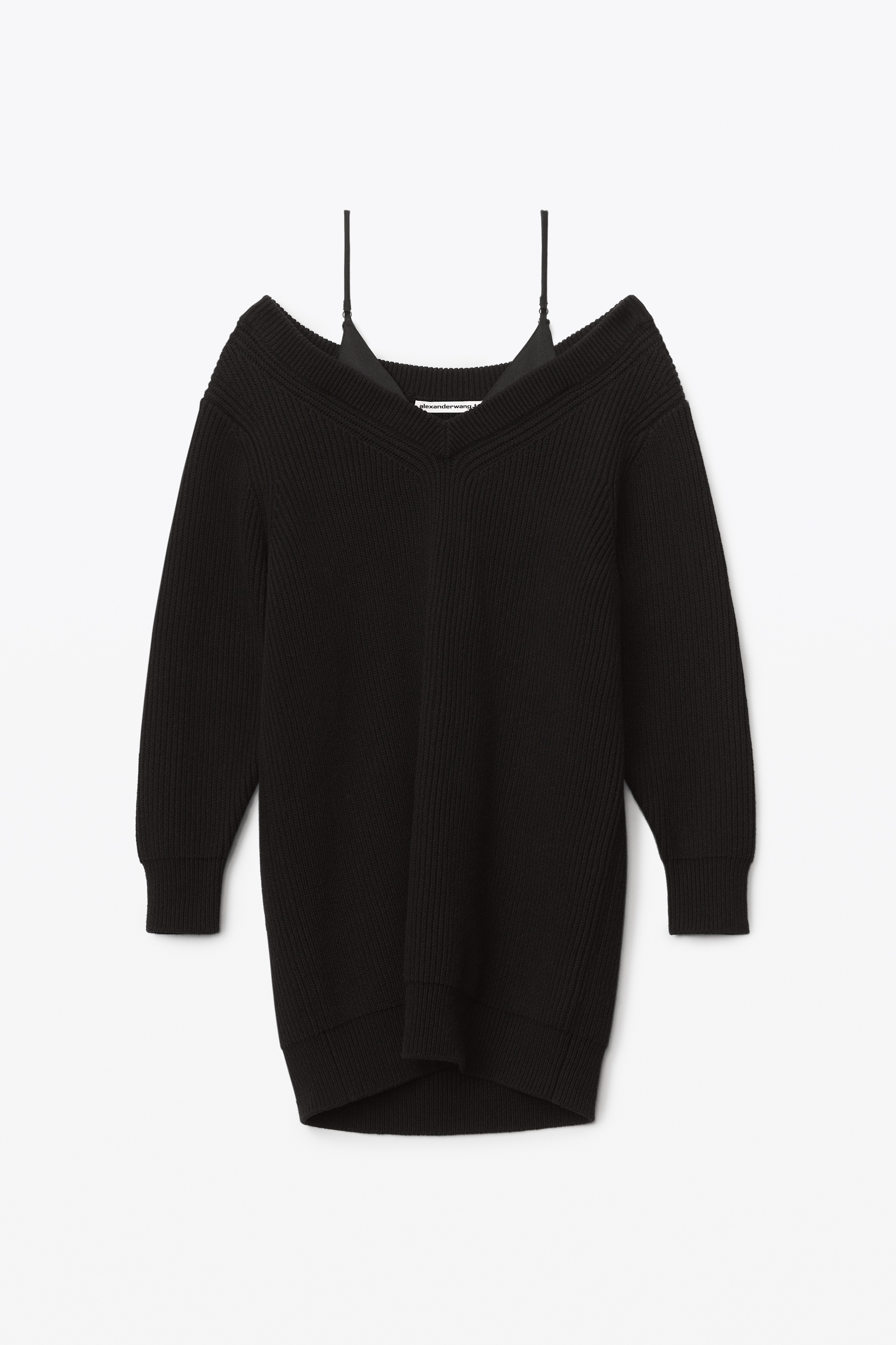 V-NECK SWEATER DRESS IN RIBBED COTTON - 1