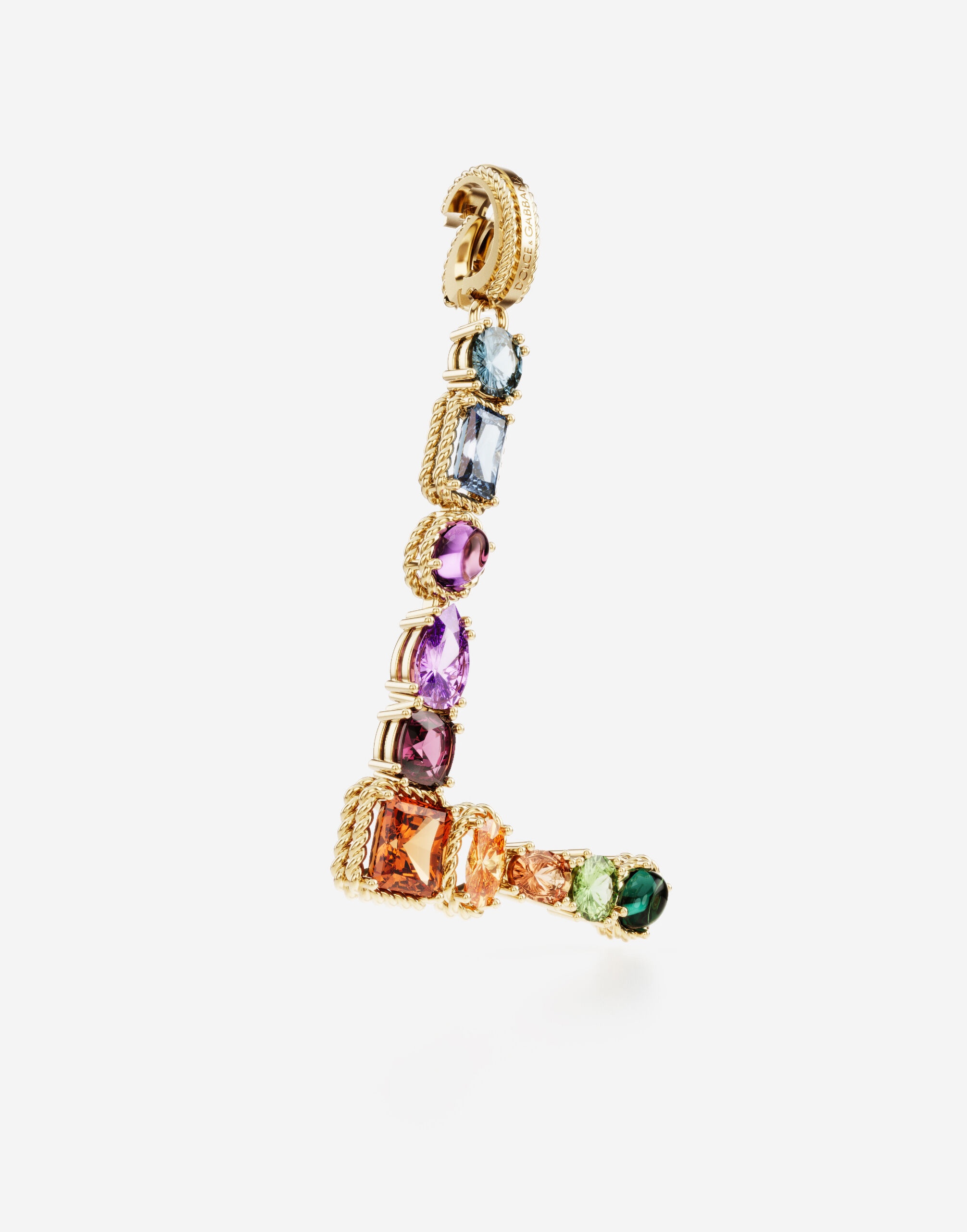 Rainbow alphabet L 18 kt yellow gold charm with multicolor fine gems - 3