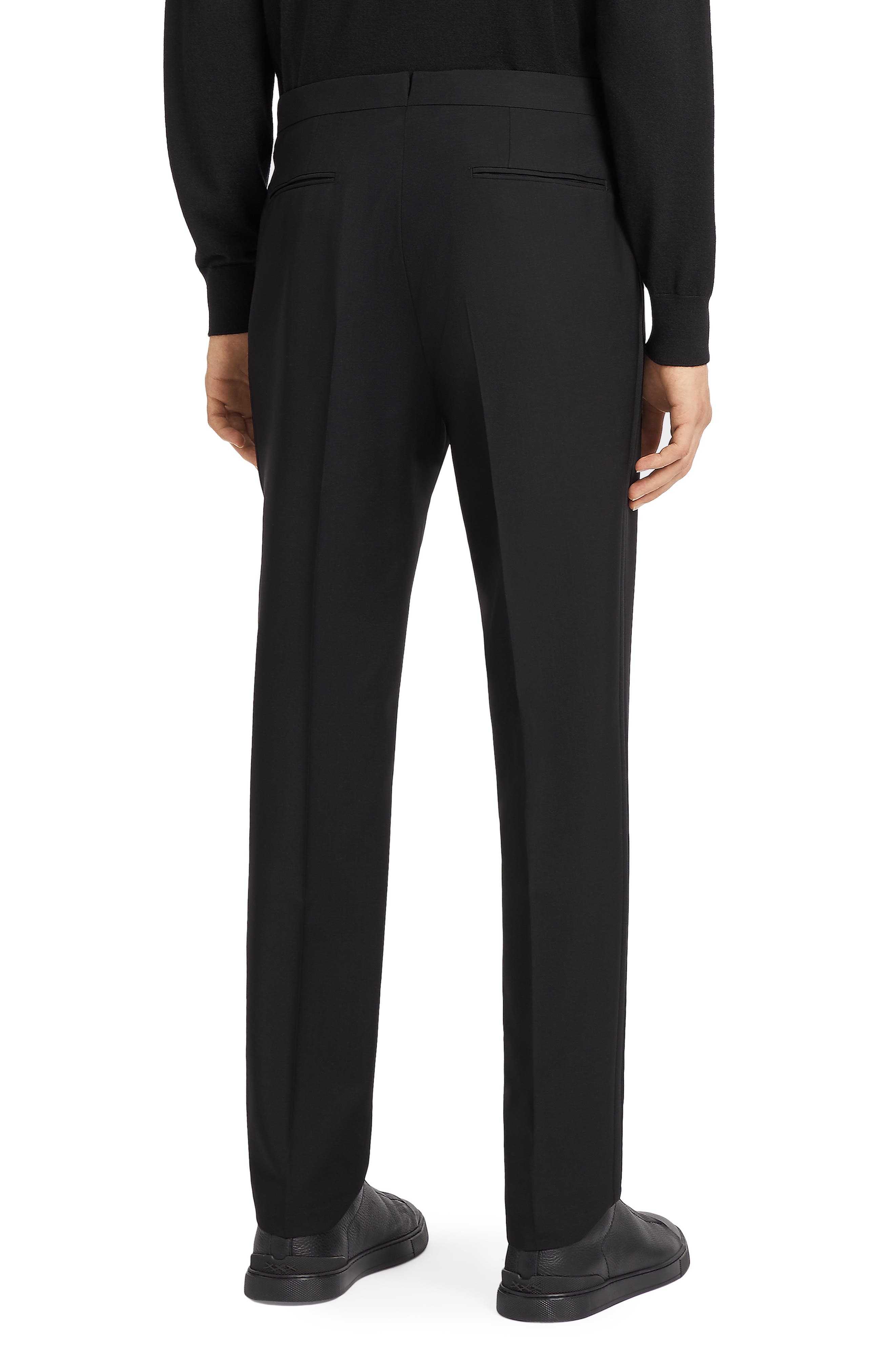 Men's Flat Front Wool & Mohair Tuxedo Trousers - 2