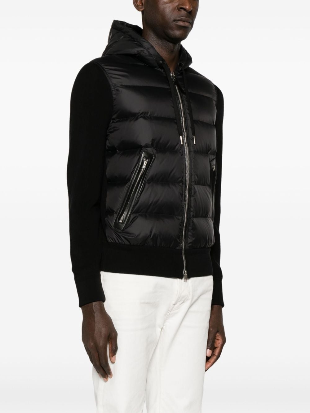 hooded knit-panelled puffer jacket - 3