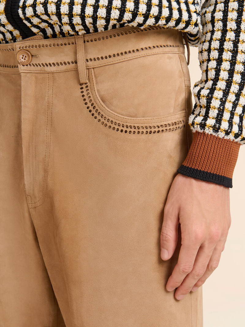 BROWN SUEDE PANTS WITH CUT-OUT DETAILING 4