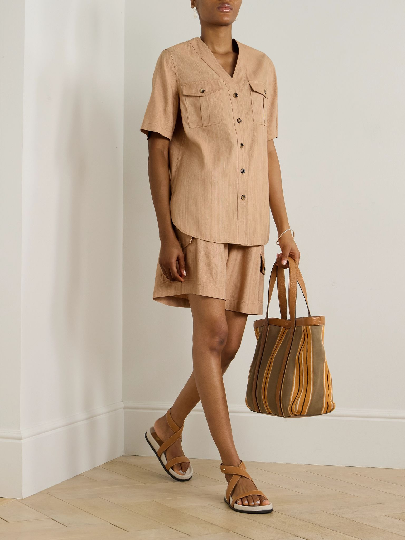 Textured-silk shirt Beige - 2