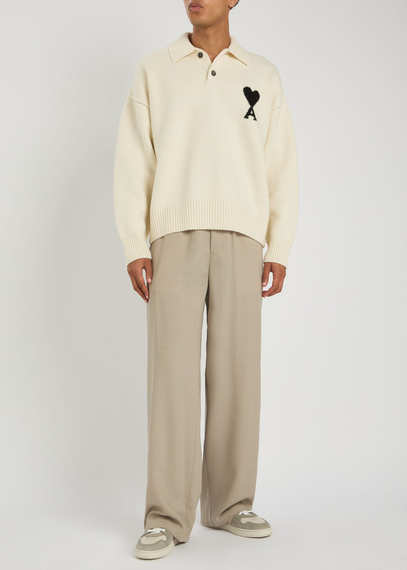Ami Paris Logo-intarsia Wool Polo Jumper 4
