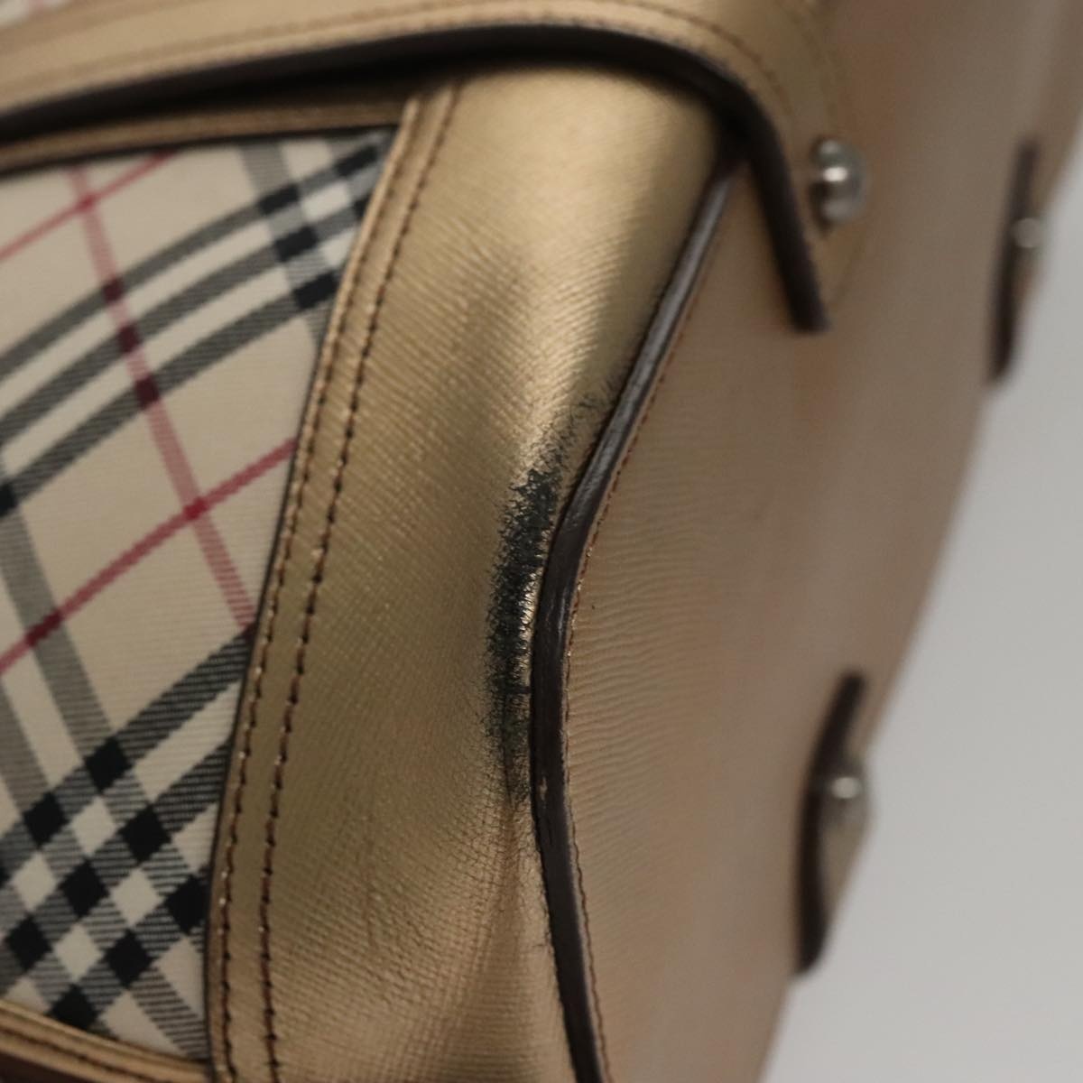 Burberry Nova Check Hand Bag Canvas Leather Beige Gold - 14