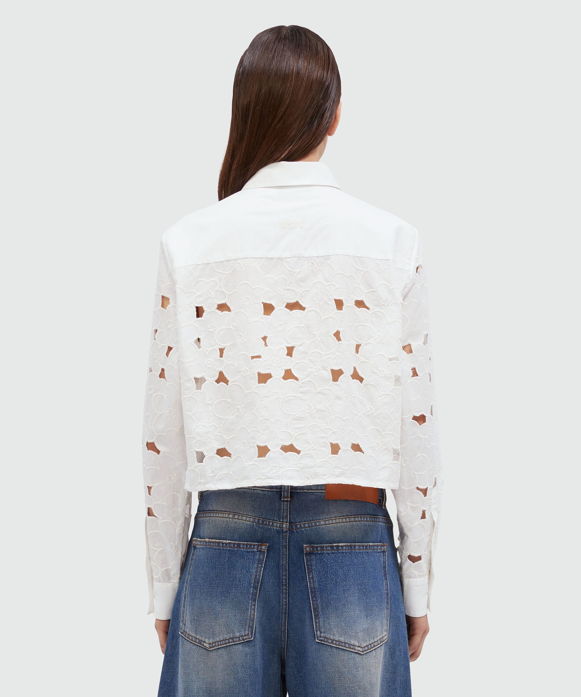 Cropped shirt in white Sangallo cotton - 3