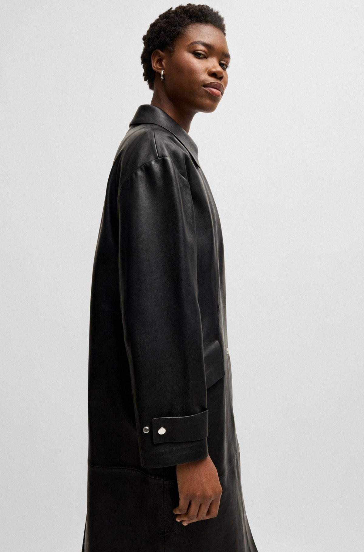 LEATHER TRENCH COAT WITH SILVER-TONE TRIMS - 6