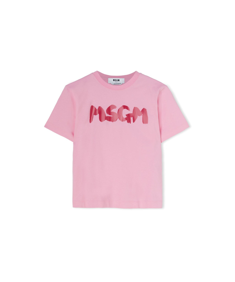 Cotton crewneck t-shirt with new MSGM brushed logo 1