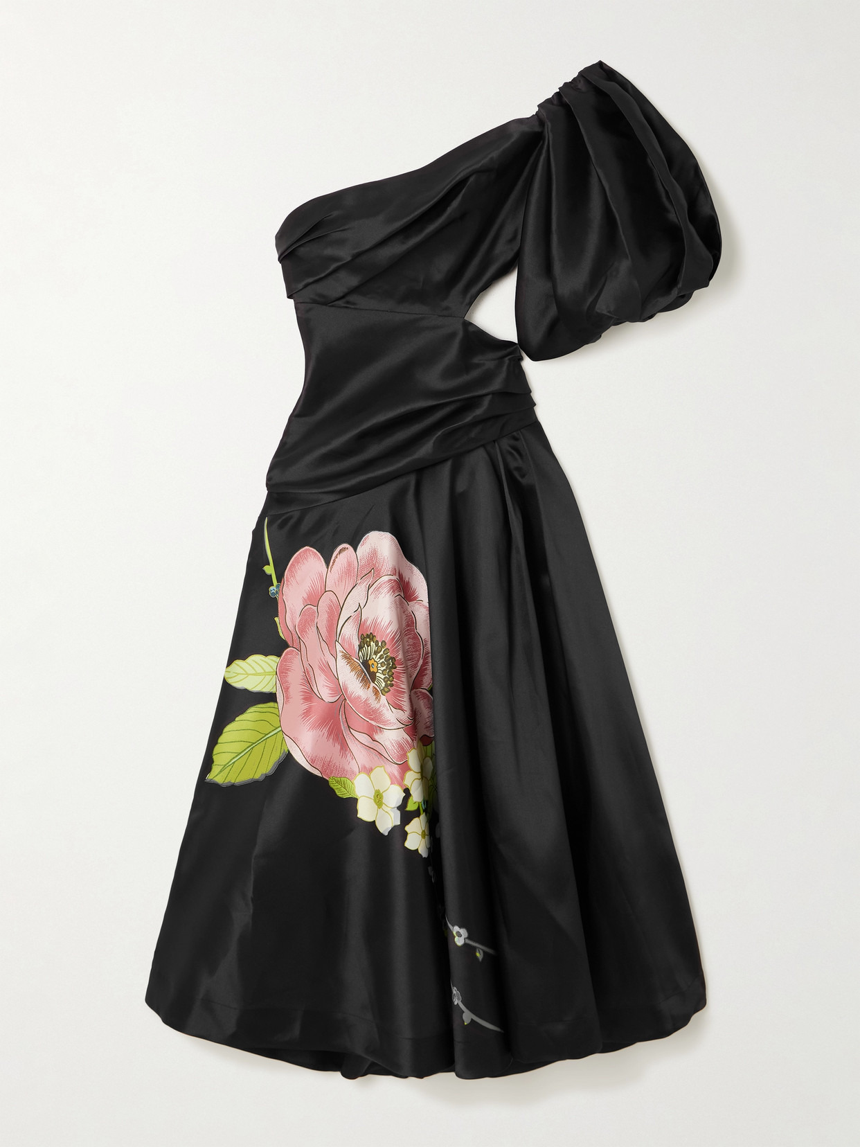 Regent Noir One-sleeve Cutout Floral-print Taffetta Gown - 1