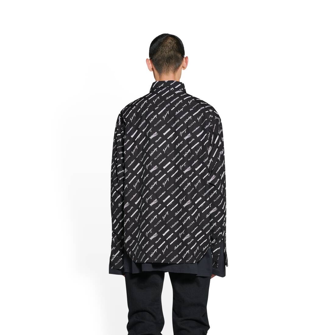Men's Logomania All Over Long Sleeve Shirt Large Fit in Black - 4