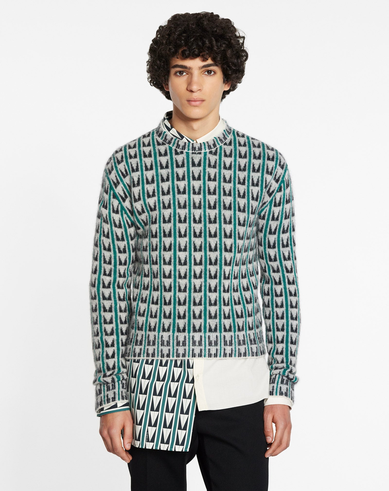 ROUND NECK JACQUARD SWEATER WITH ART DECO-INSPIRED TRIANGLES - 3