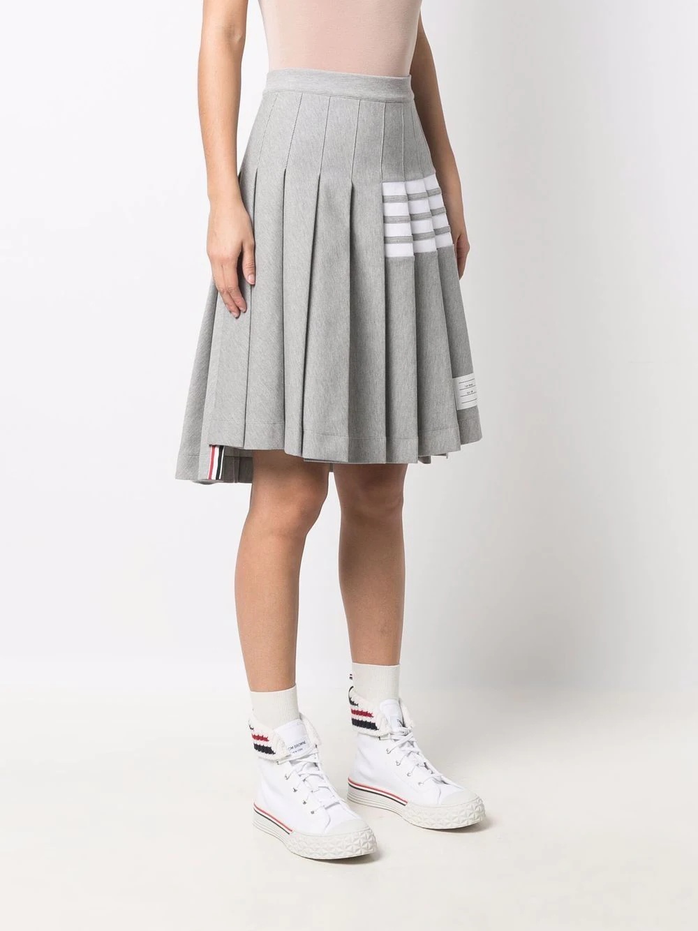 4 Bar-stripe step-hem pleated skirt - 3