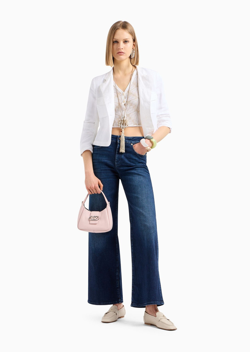 EMPORIO ARMANI J8B High-waist wide-leg jeans in worn-look denim with chain detail outlook