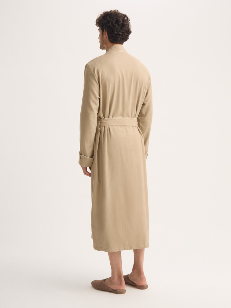 Kelburn Brushed Cotton Gown Light Stone Herringbone 3