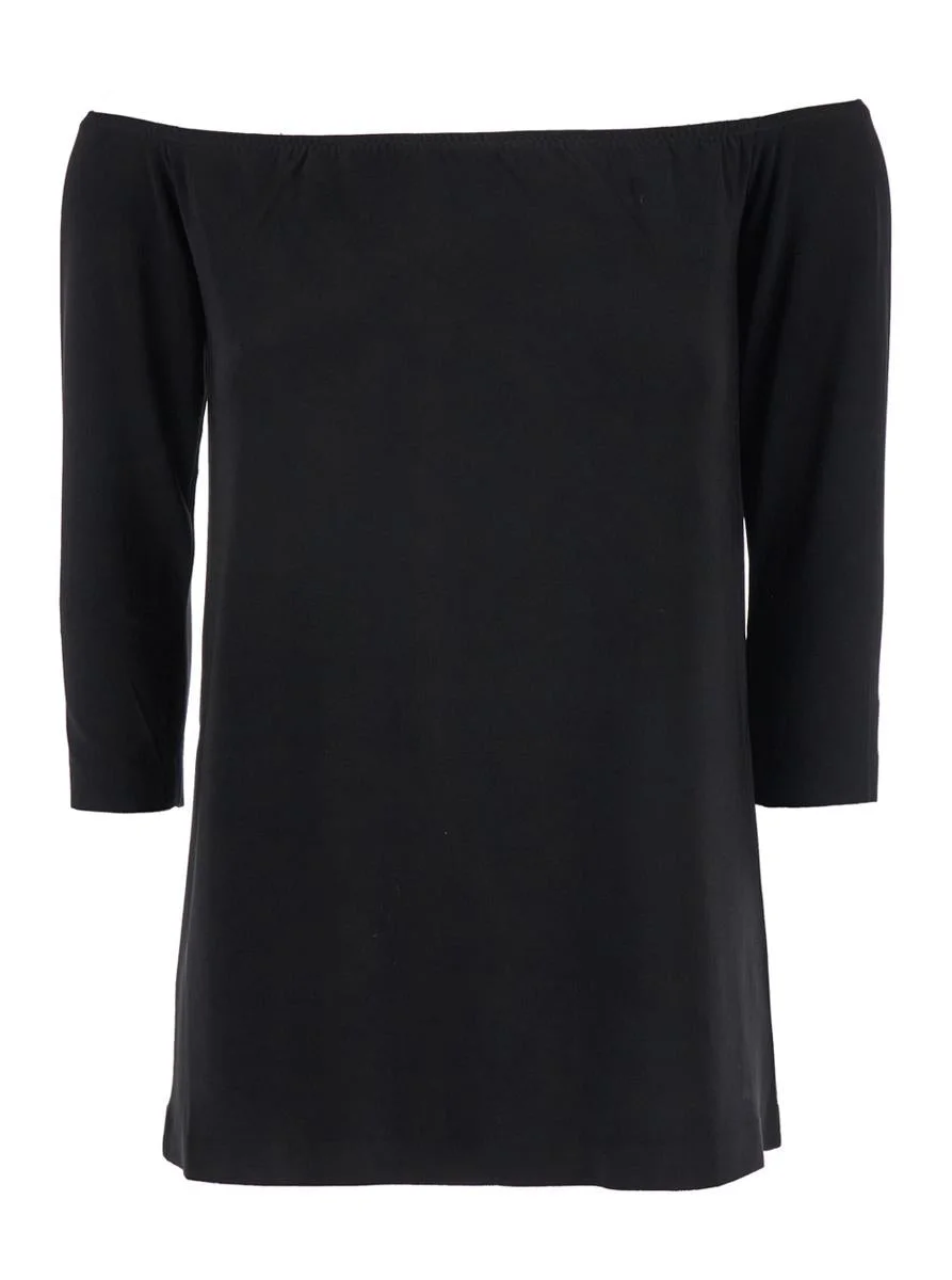 Norma Kamali Black Off-Shoulder Top With Boat Neckline In Tech Fabric Stretch Woman - 1