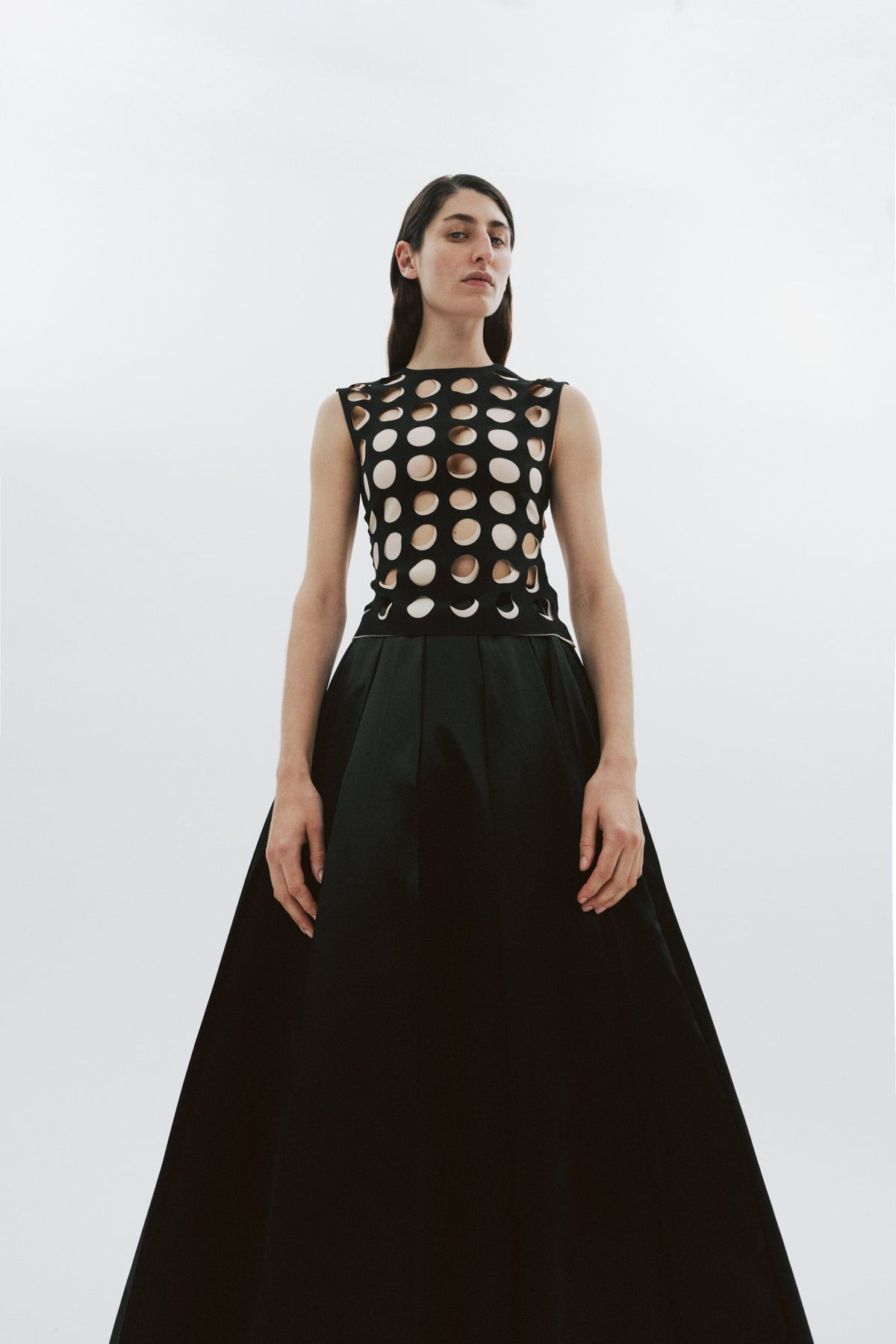 TOP WITH LAYERED HOLES BLACK NUDE - 11