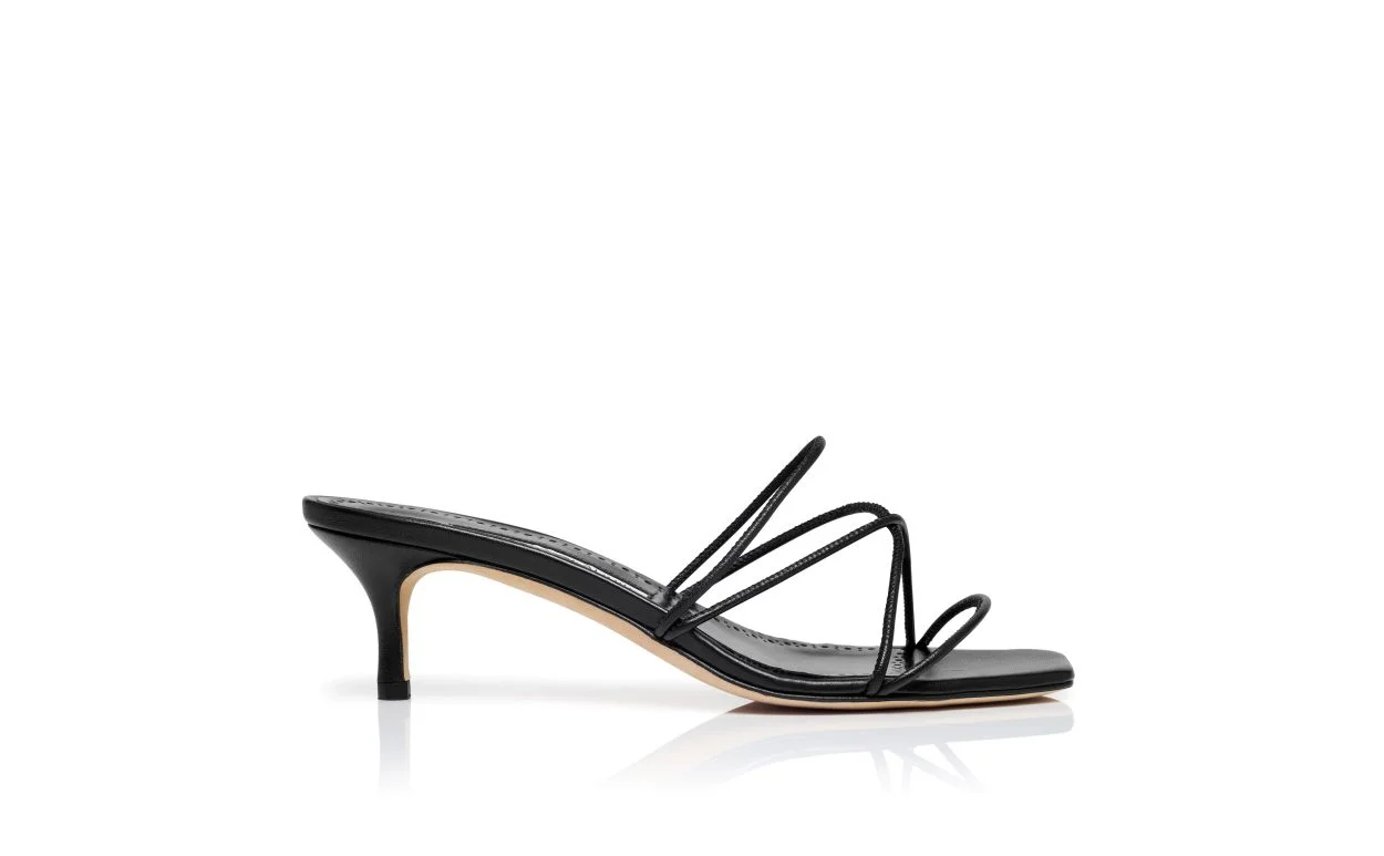 Black Nappa Leather Open Toe Mules - 1