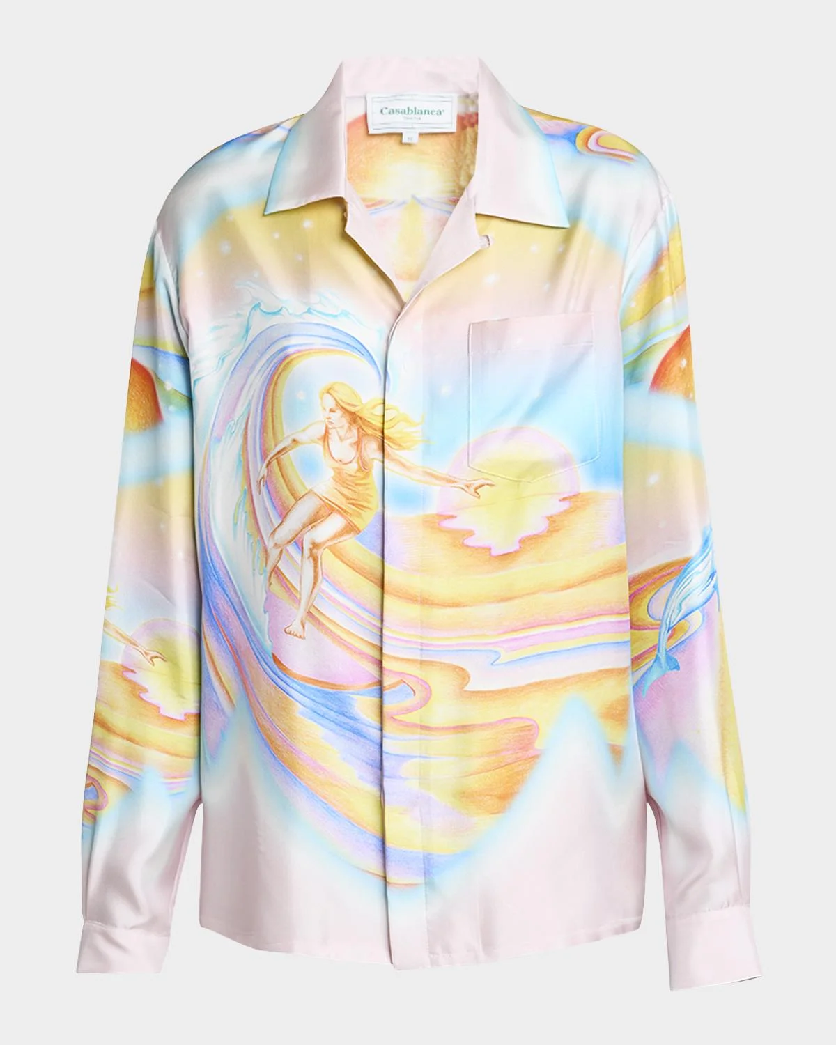 Surf Print Long-Sleeve Silk Blouse - 1