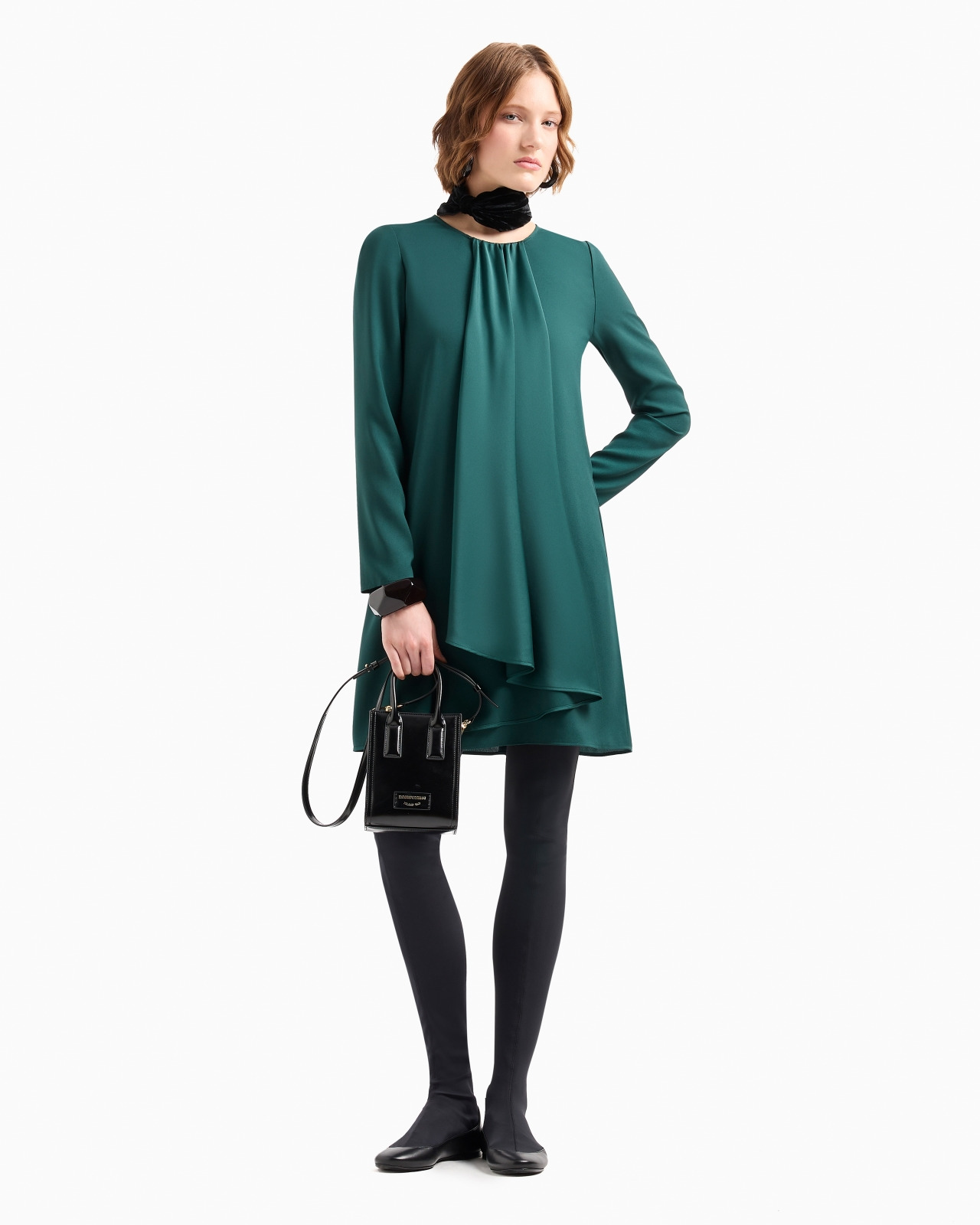 Satin crêpe tunic dress with oversized ruffle - 4