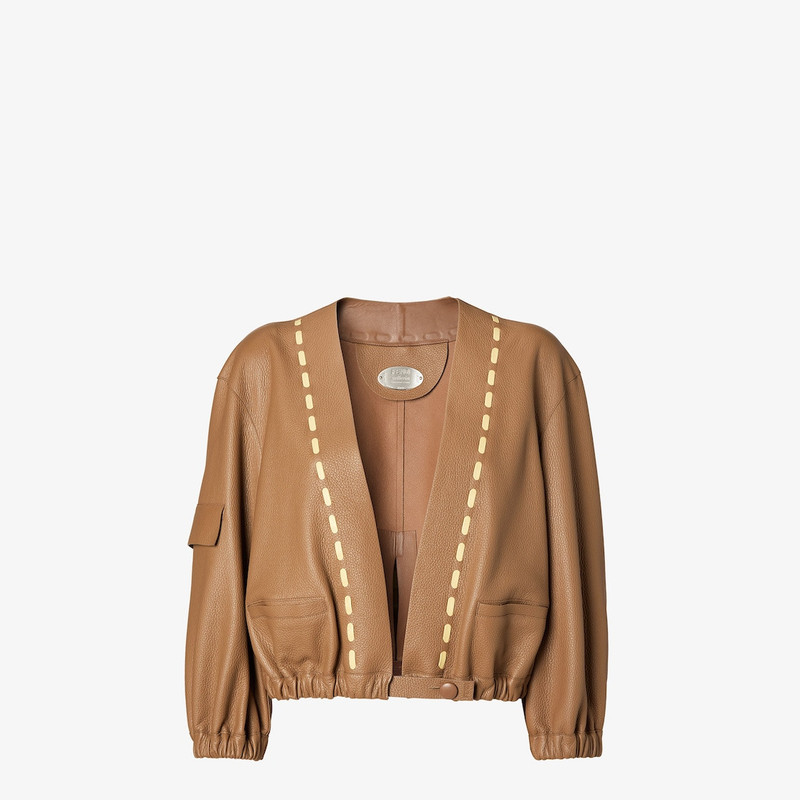 Blouson Brown leather jacket with Selleria stitching 1