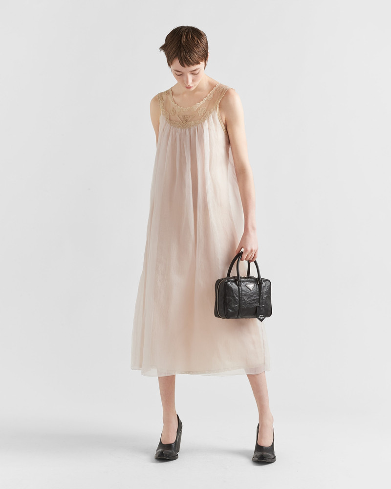 Prada Nylonette and lace midi-dress outlook