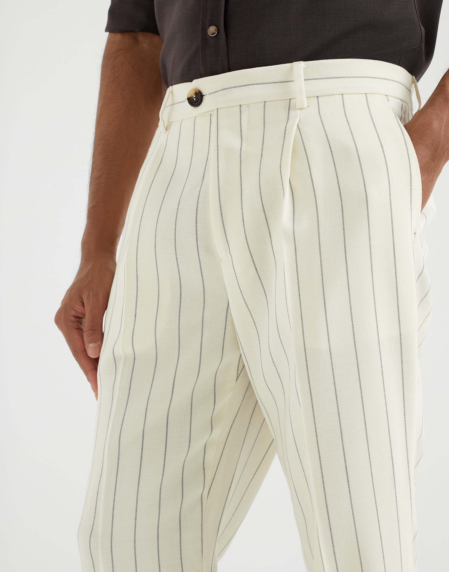 Virgin wool chalk stripe fresco leisure fit trousers with pleat - 3