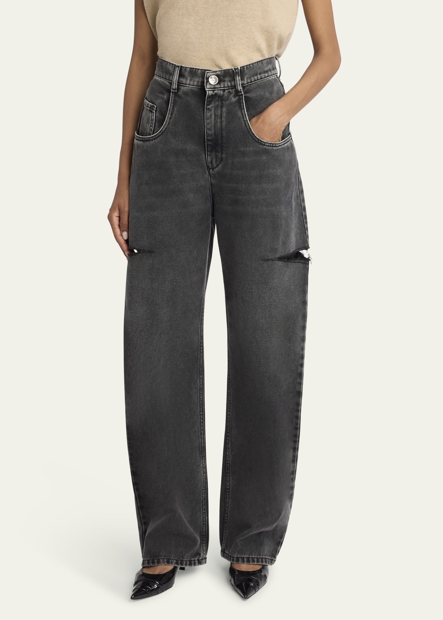 Slit Denim Pants - 4