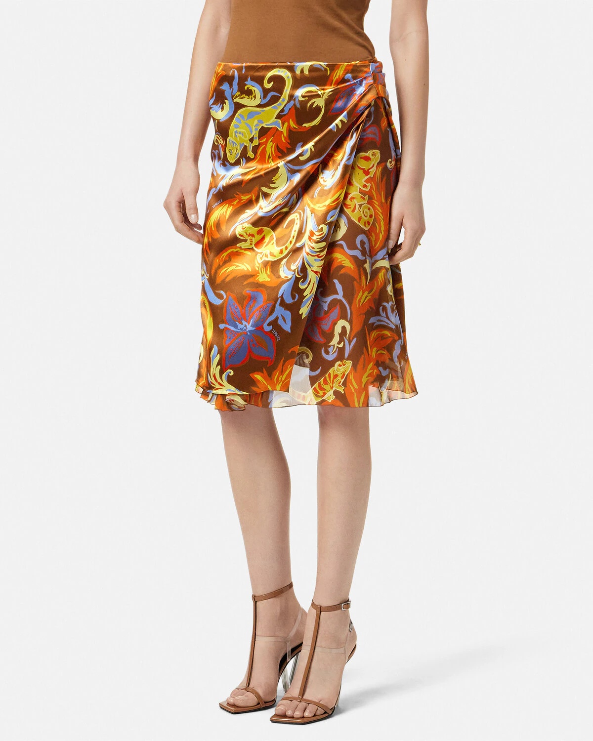 Exotic Barocco Silk A-Line Midi Skirt - 4