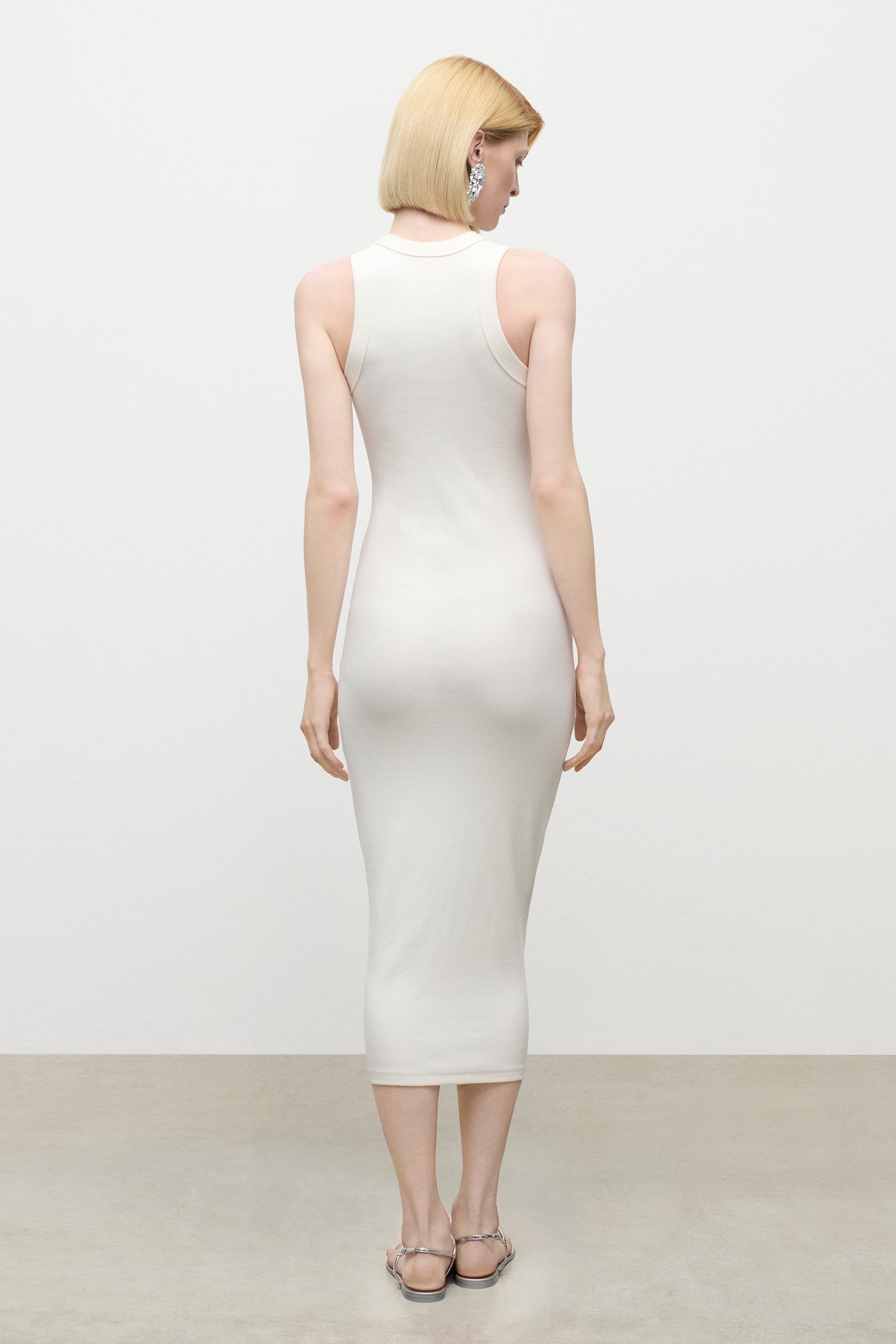 DISTRESSED CRYSTAL RIBBED KNIT MIDI TANK DRESS - 4