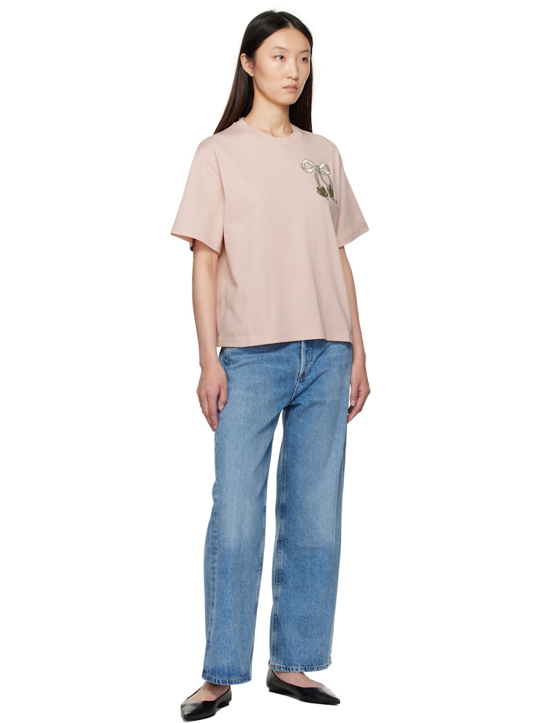 Pink Embroidered Cherry Logo Cotton T-shirt - 4