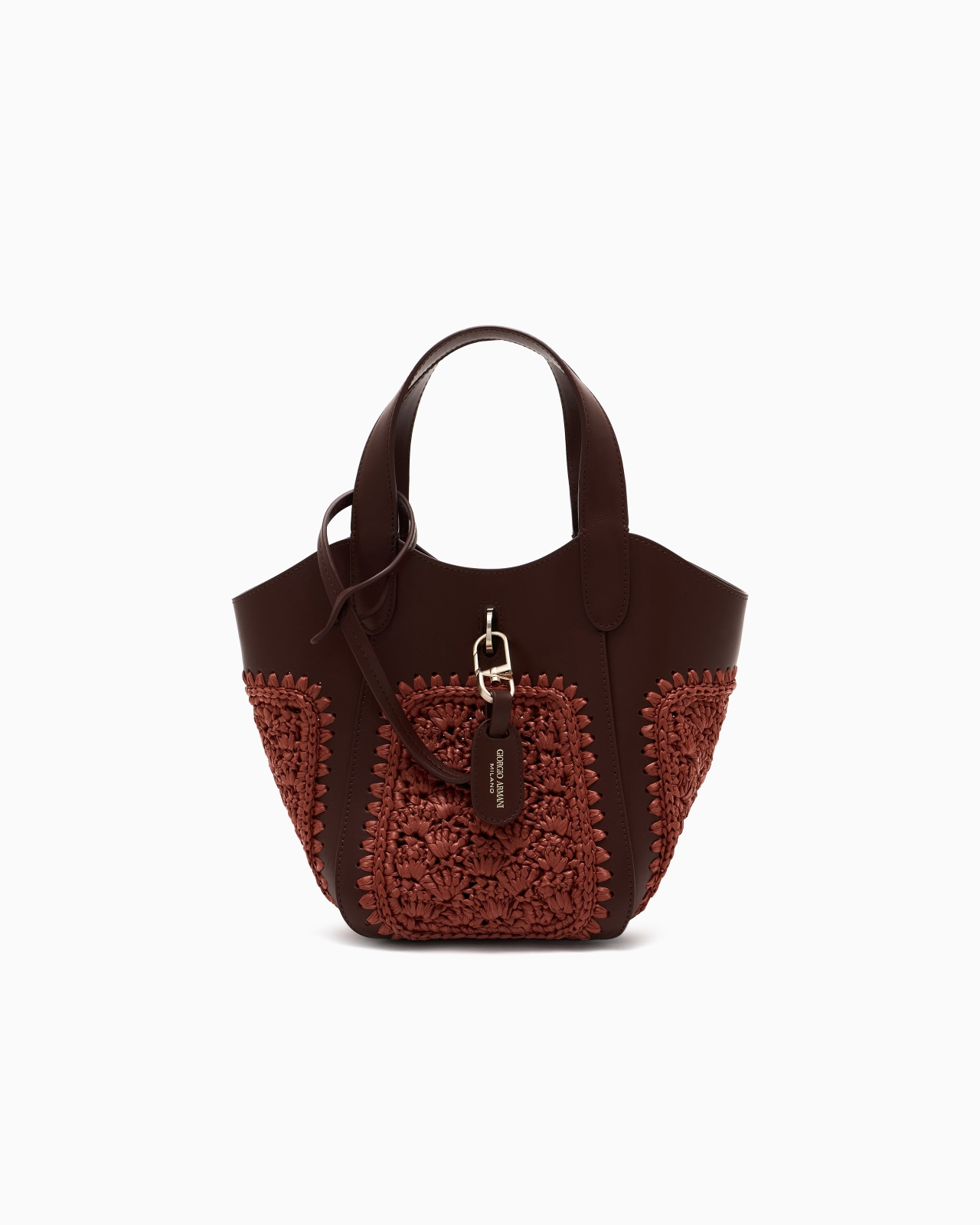 SMALL HANDBAG IN LEATHER AND FAN-STITCH RAFFIA - 1