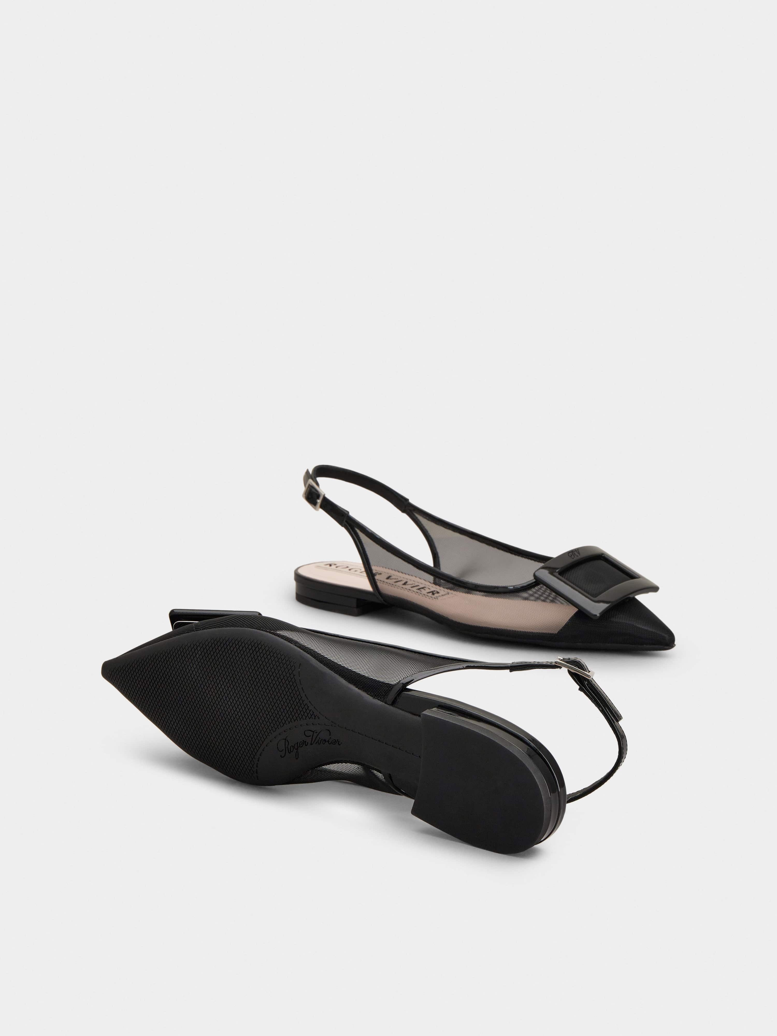 Gommettine Net Lacquered Buckle Slingback Ballerinas in Fabric - 6