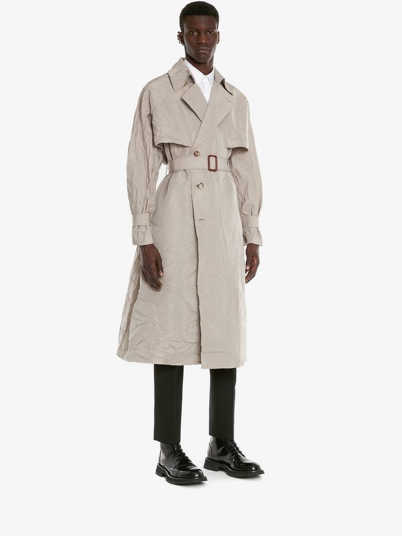 Men's Kimono-inspired Trench Coat in Stone - 3