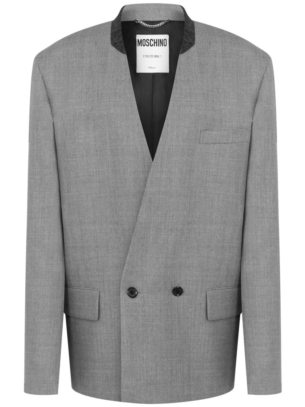 collarless double-breasted blazer - 1