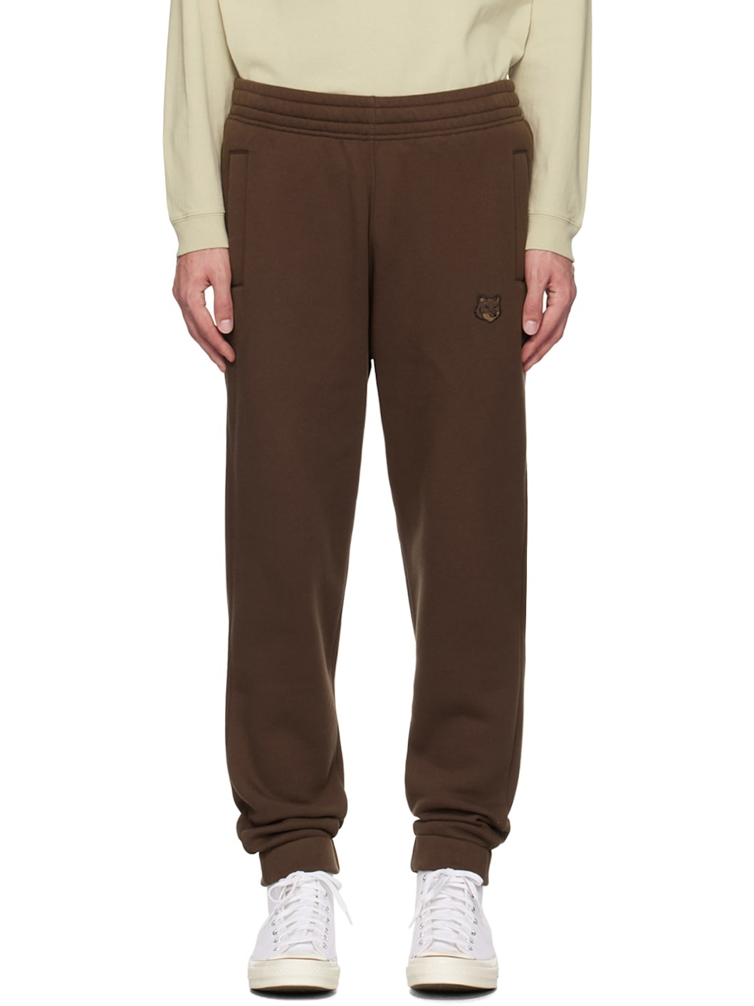Brown Bold Fox Head Patch Sweatpants - 1