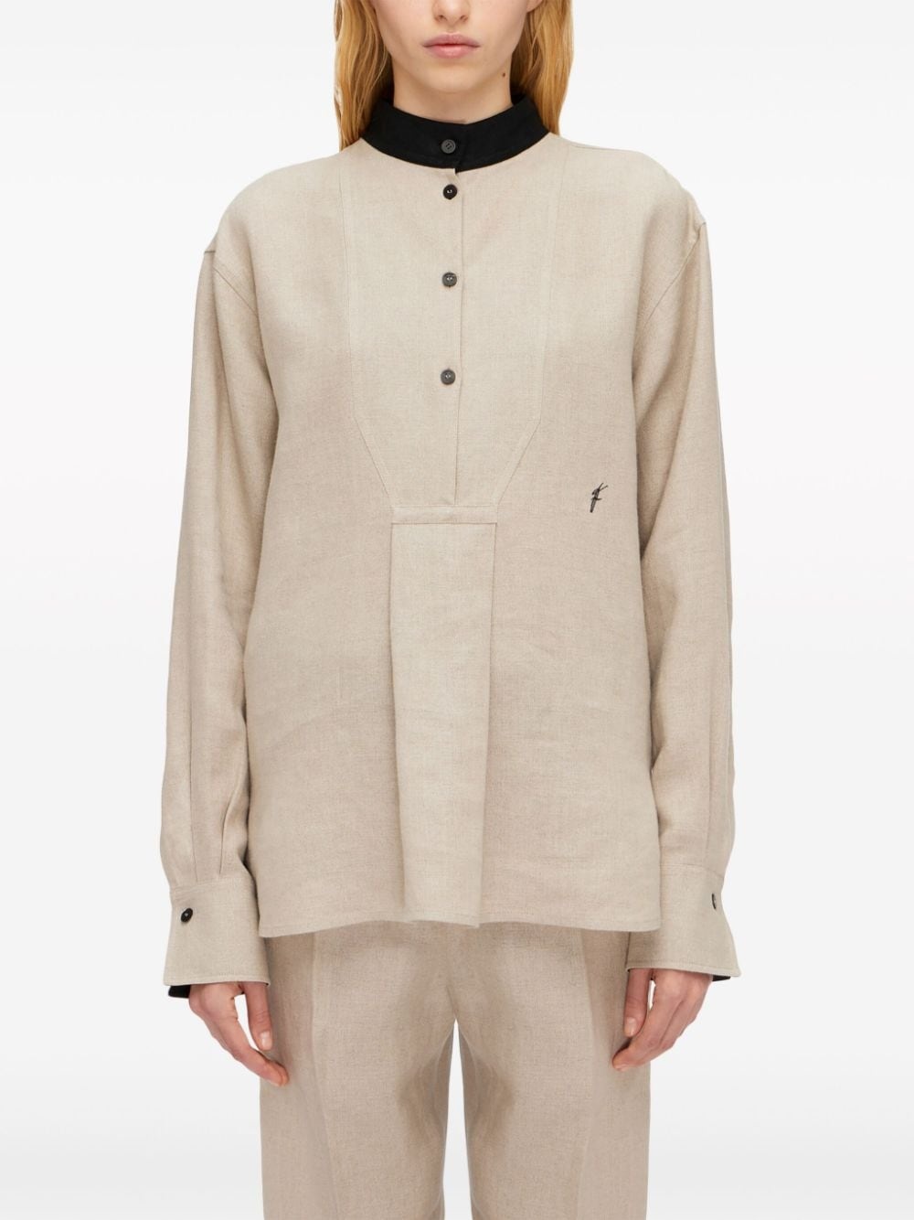 logo-embroidered linen shirt - 3