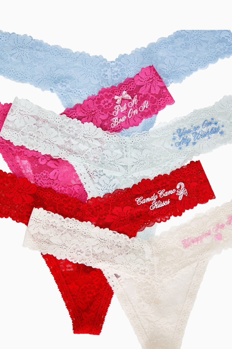 PINK x LoveShackFancy Wink Lace Thong Panties - Pack of 5 5