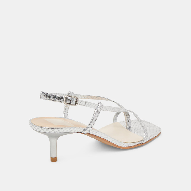 LAURY HEELS SILVER EMBOSSED LEATHER 4