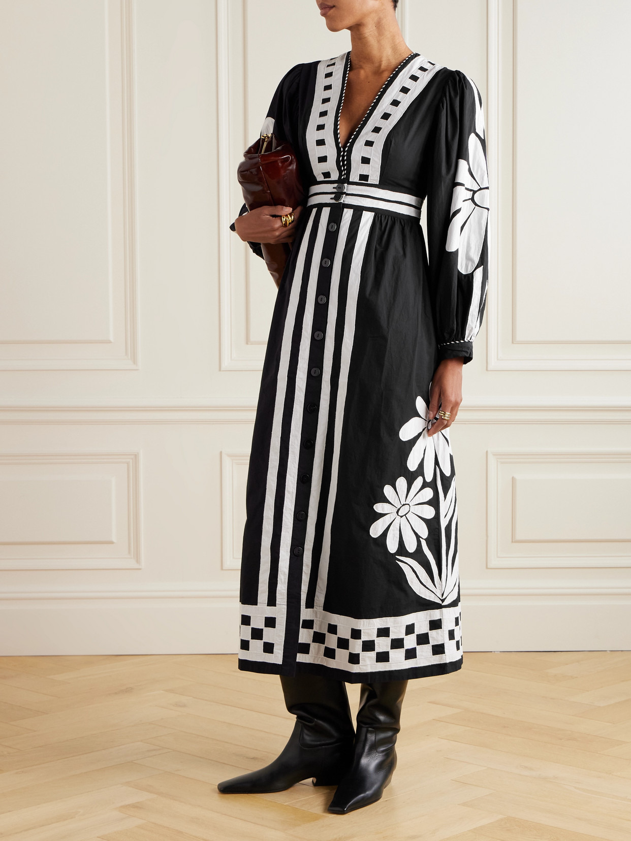 Nature Appliquéd Striped Cotton-poplin Maxi Dress - 2