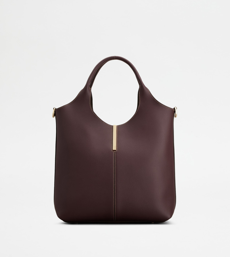 TOTE SHOPPING BAG IN LEATHER SMALL - BURGUNDY 1