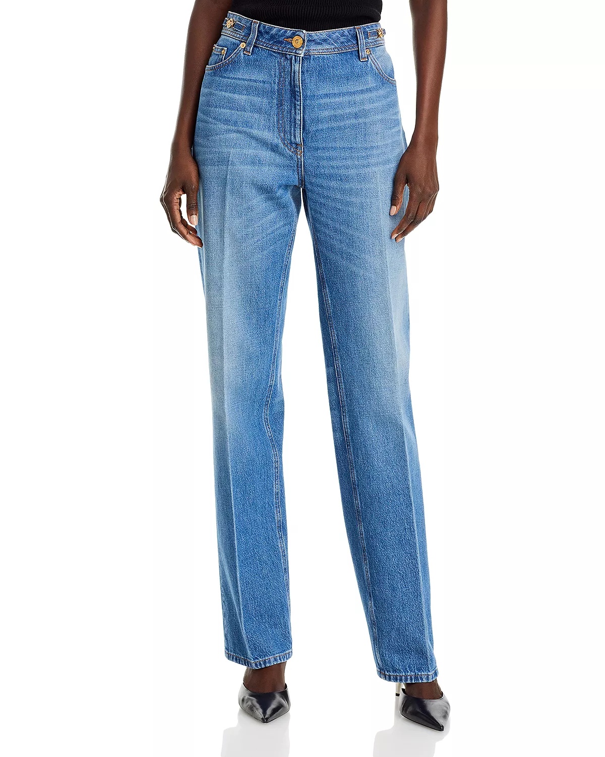High Rise Stonewash Ankle Jeans in Medium Blue - 1
