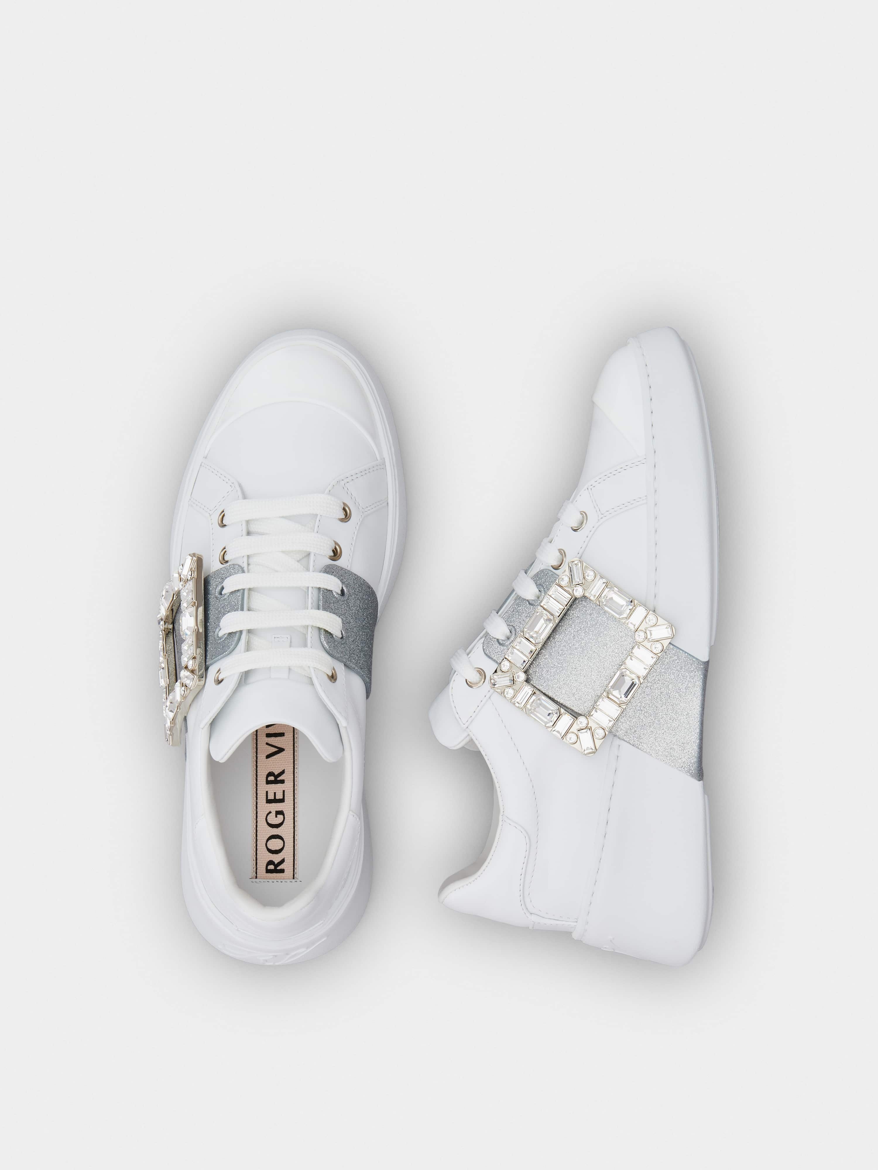 Viv' Skate Glitter Strass Buckle Sneakers in Soft Leather - 4