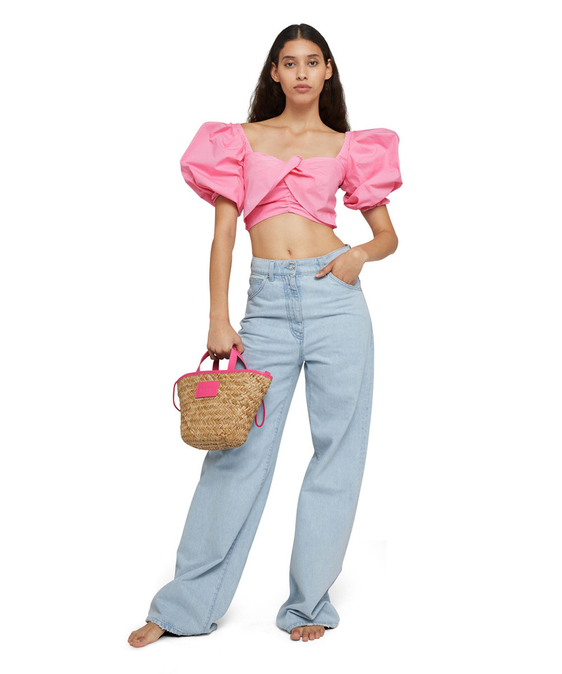 Large straw tote bag with accomanying mini pouch 5