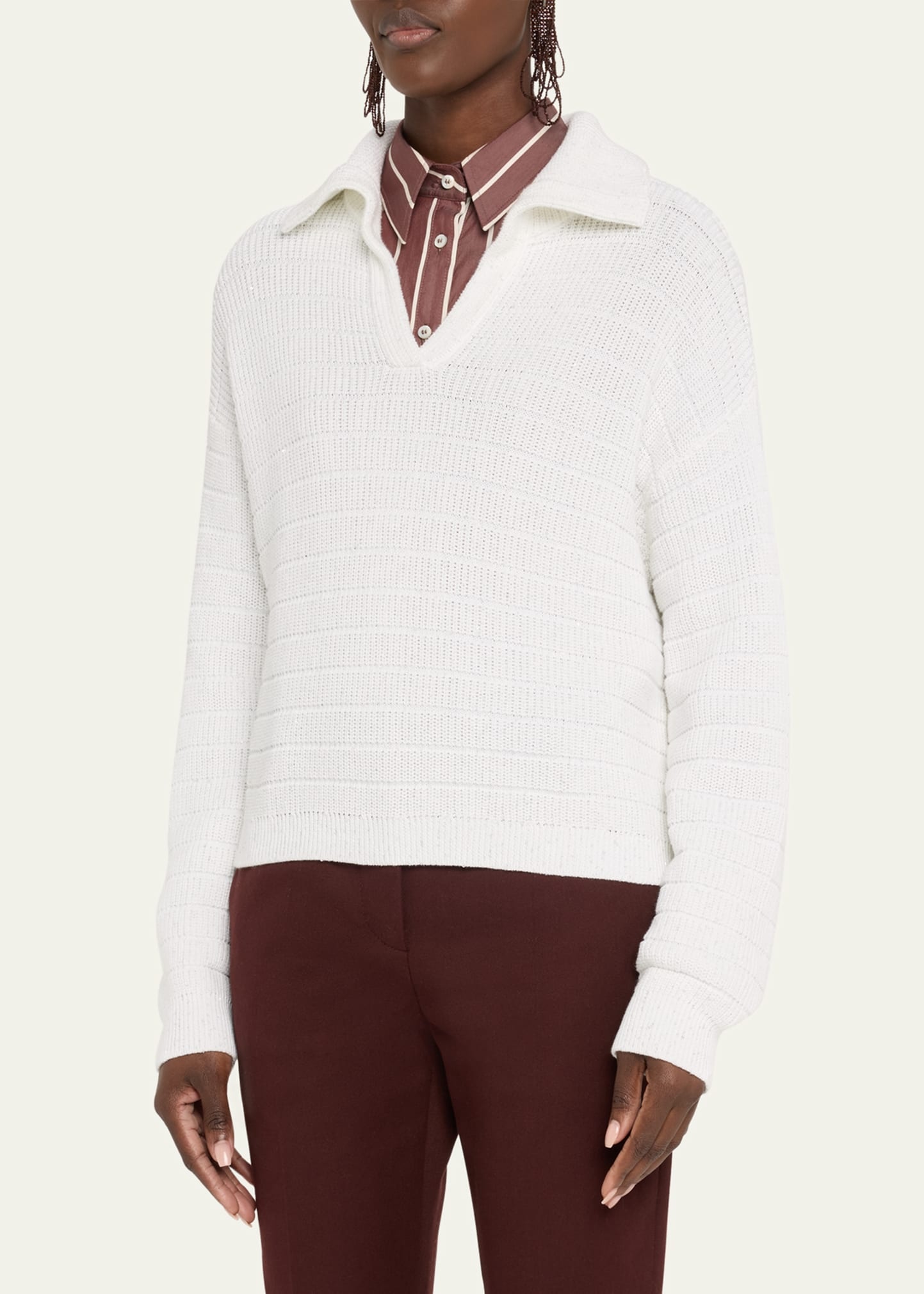 Johnny Collar Cotton English Ribbed Sweater - 4