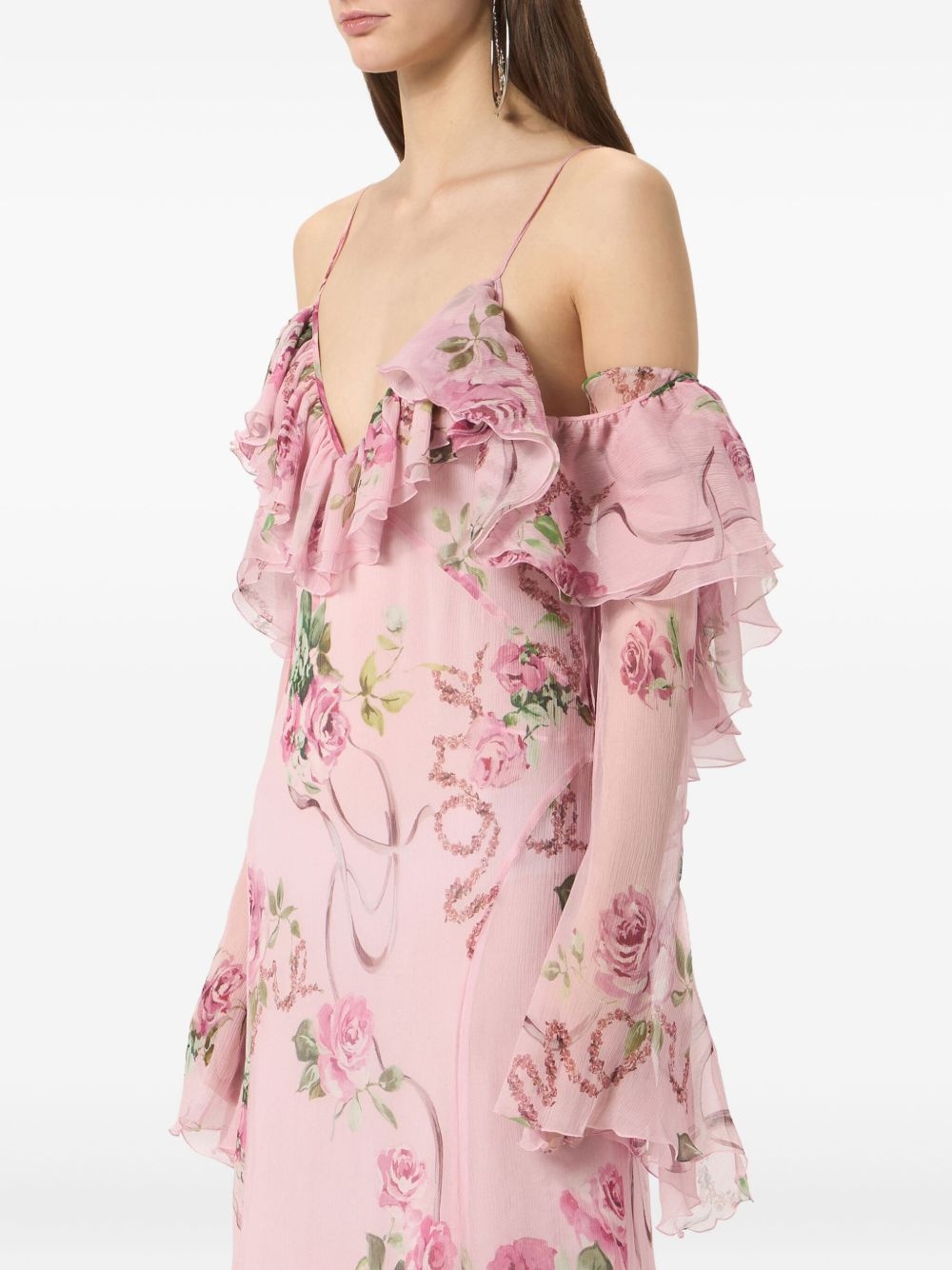 floral-printed ruffled gown - 4
