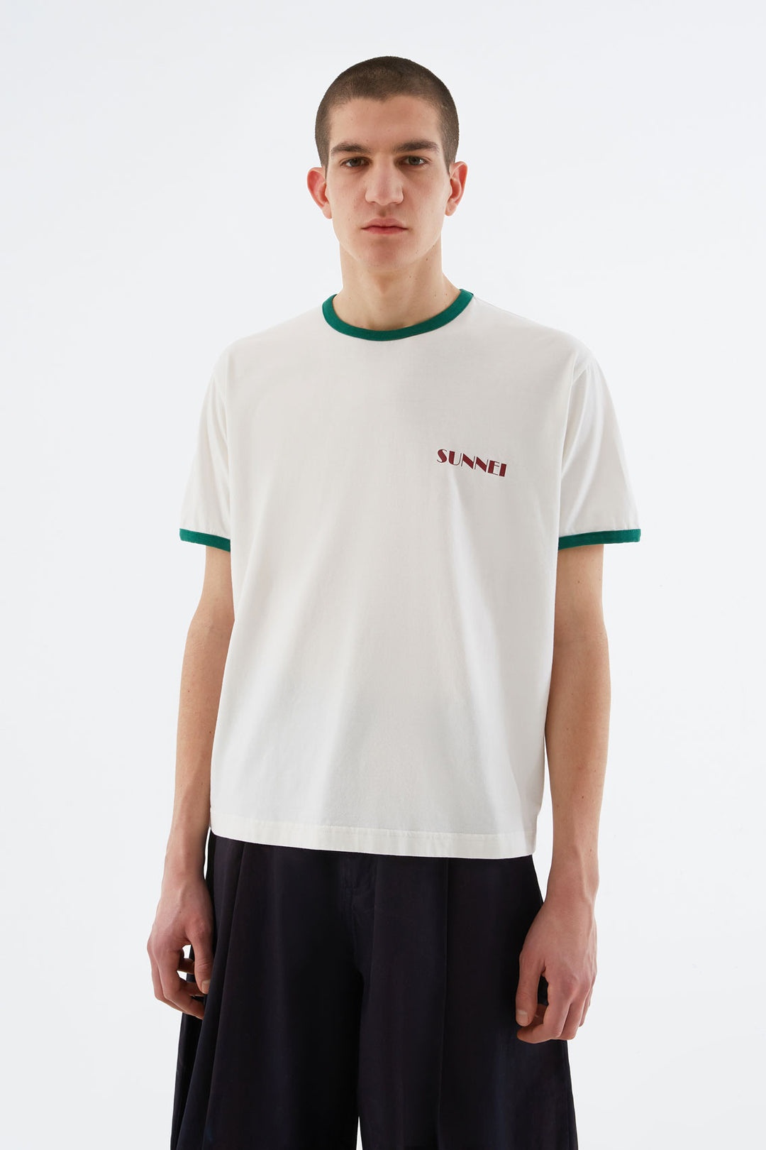 WHITE T-SHIRT WITH BORDEAUX MINI LOGO - 1